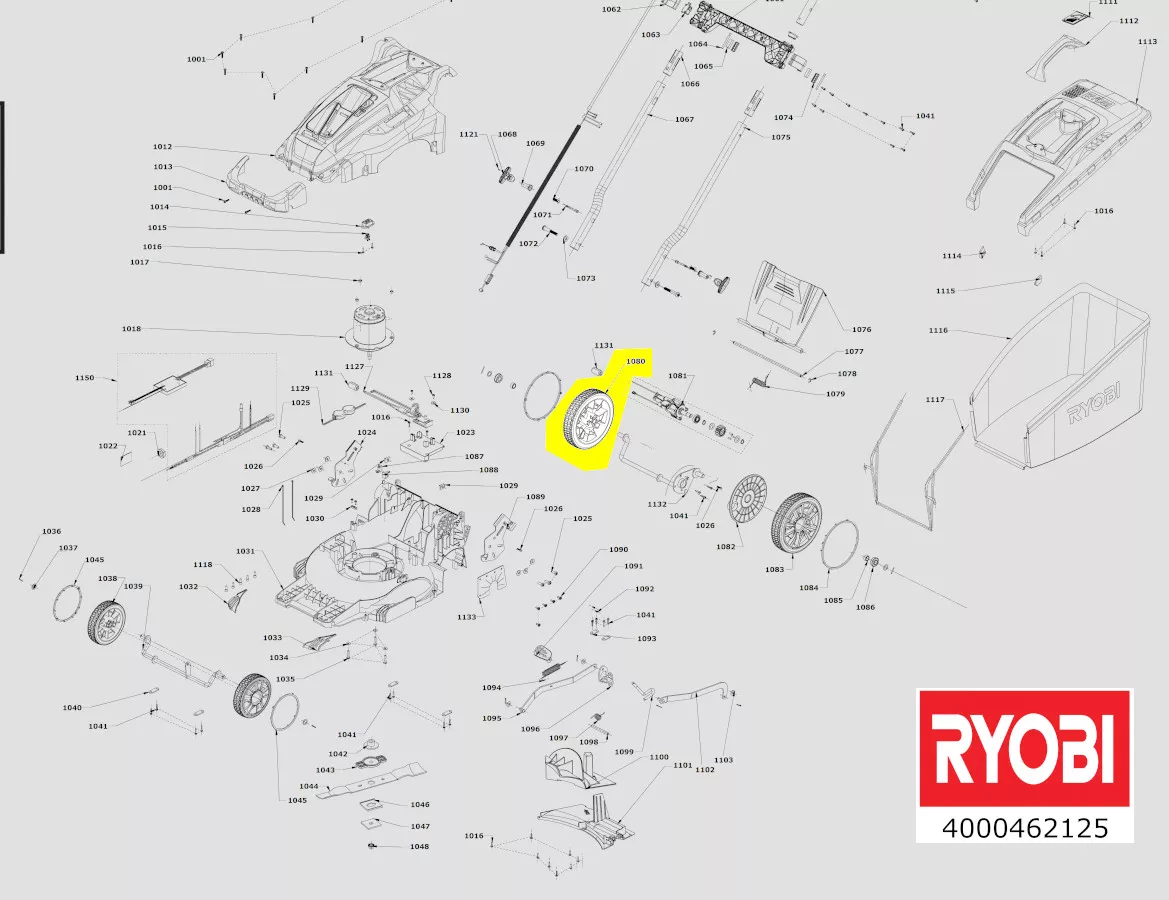 roue arrière tondeuse à gazon réf. 5131040221 Ryobi